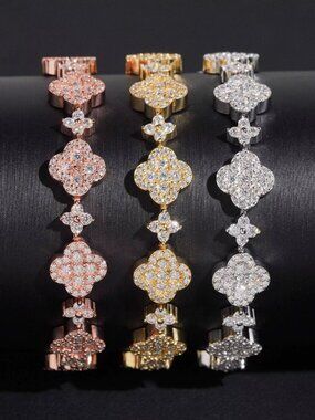 925 Silver Iced Out Flower Style  Moissanite Tennis Bracelet